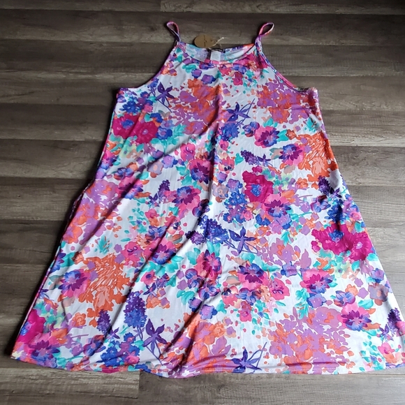 Floral Mini Dress Spaghetti Strap Pockets - Picture 9 of 14